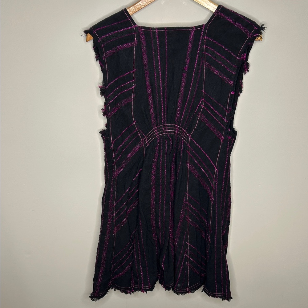 Free People Dress Boho Burlap Raw Flowy Frayed Plunge - Picture 5 of 11